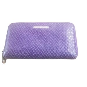 Henri Bendel purple snakeskin embossed leather wallet